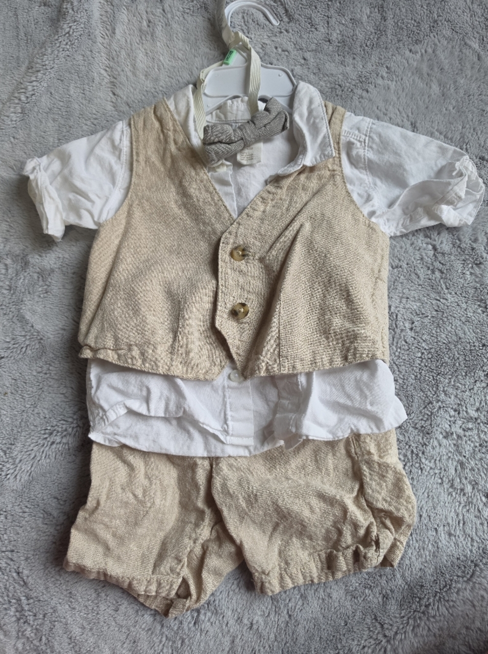 H&M Cream Beige Button-Front Dress with White Trim
